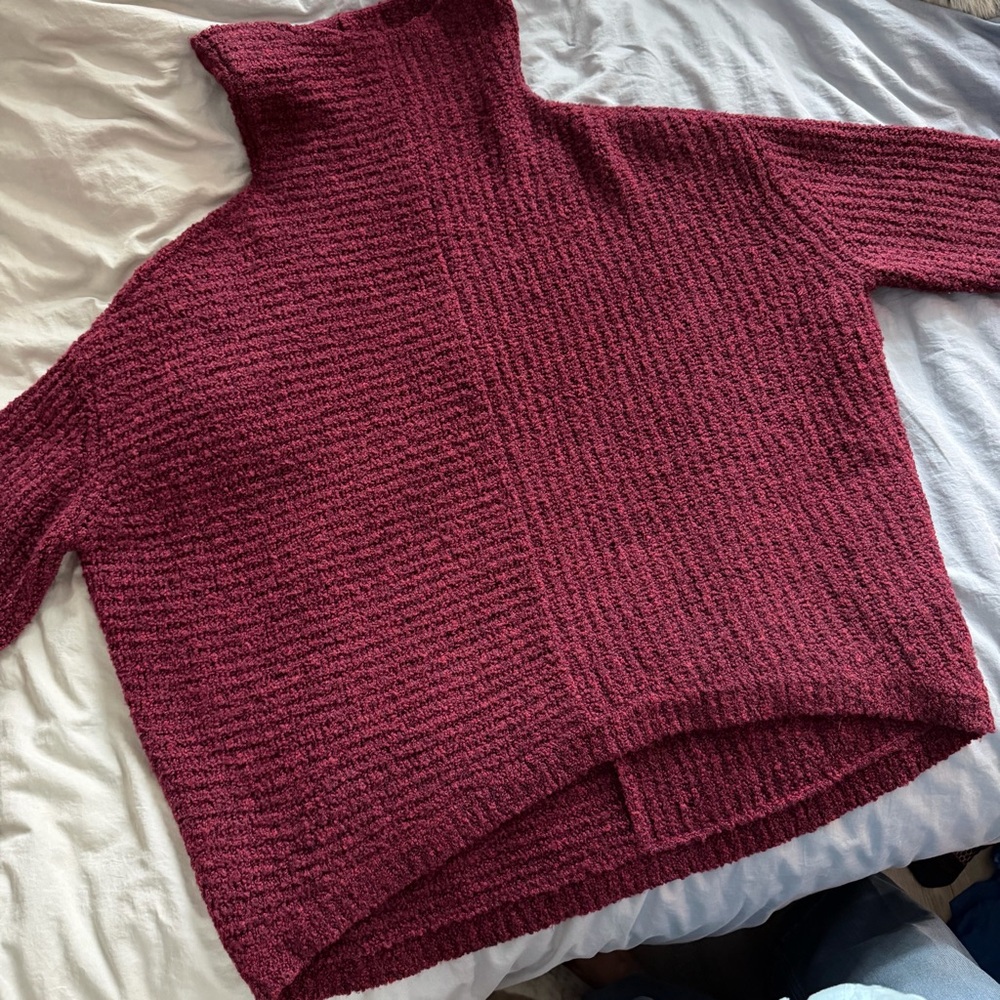 Eileen Fisher Wool Cashmere Oversized Slouchy Turtleneck Sweater L Burgundy - Picture 3 of 7